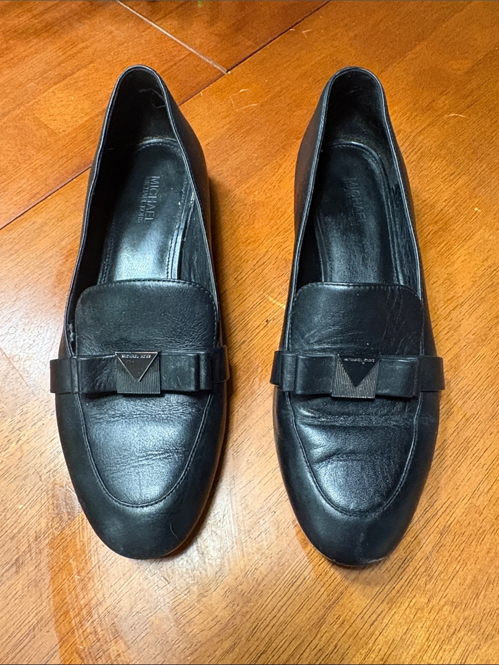 Michael Kors Black Leather Bow-Trim Loafers